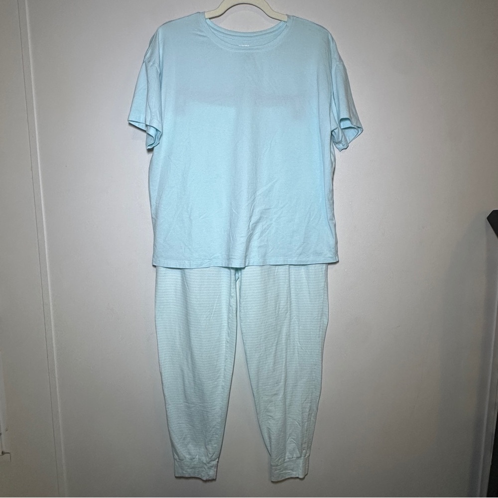 Sonoma Pajama 2 Piece Set Blue Top and Striped Jogger Lounge Cozy Coquette